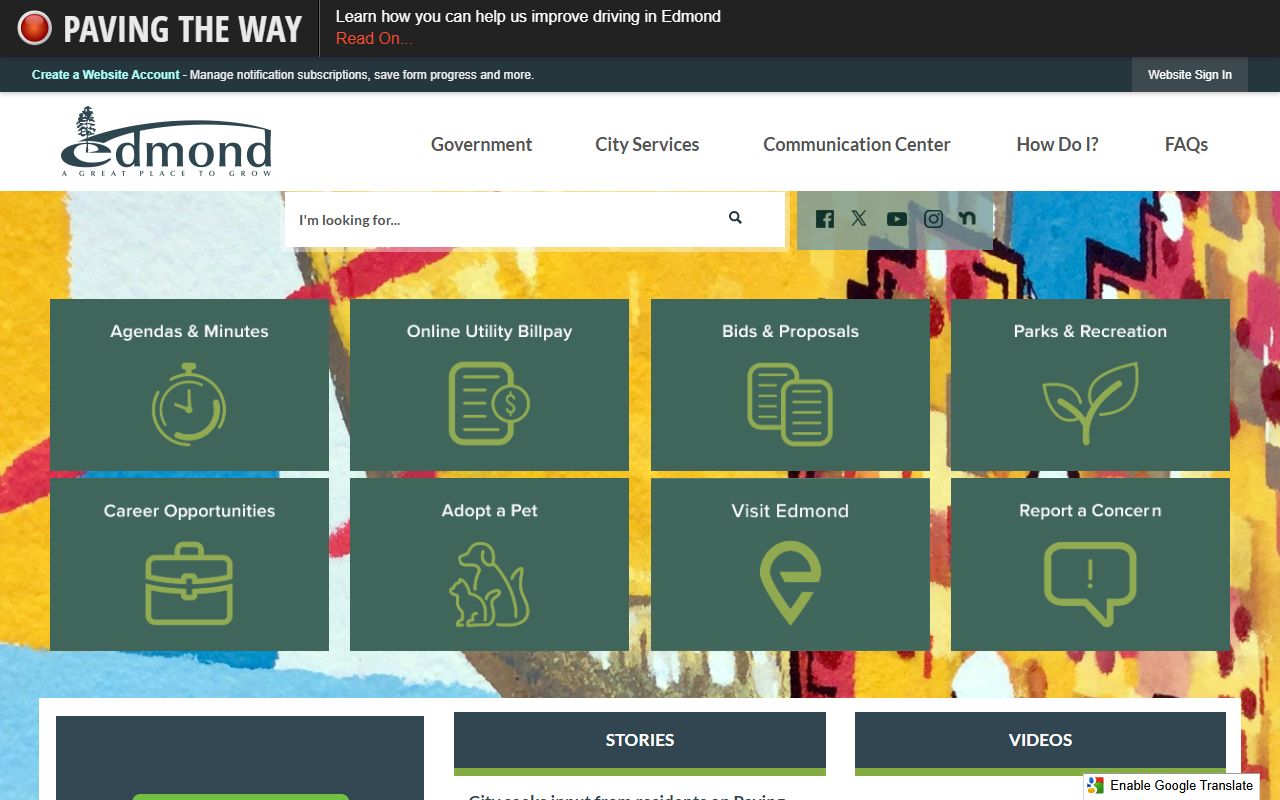 City of Edmond official website for death index information