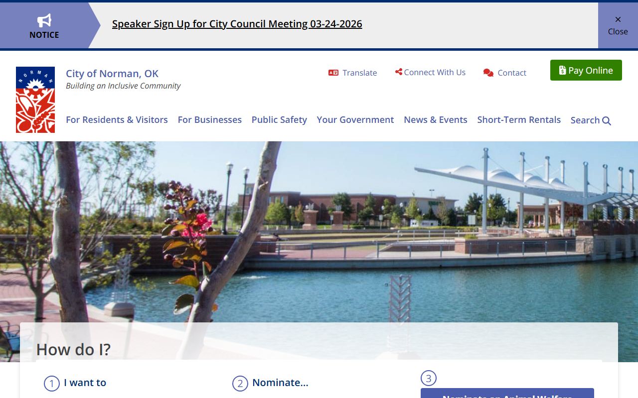 City of Norman official website for death index record information