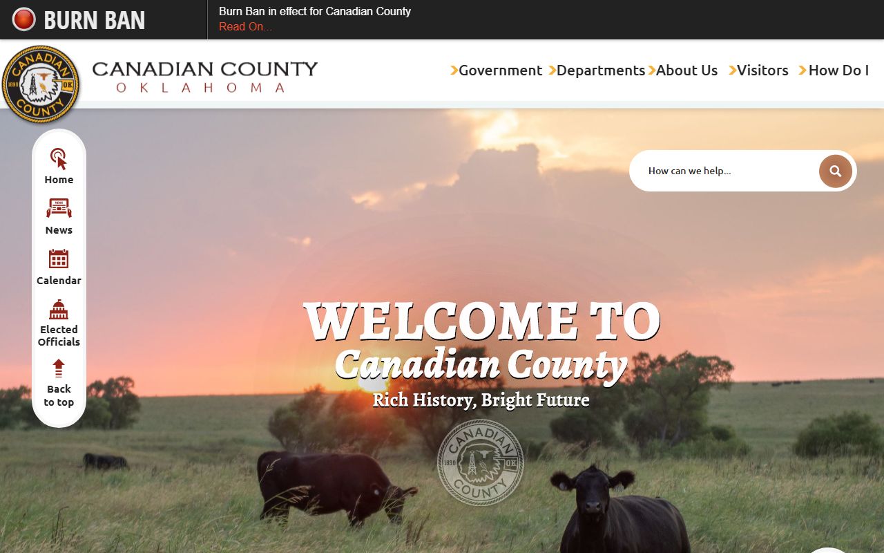 Canadian County government website for death index records