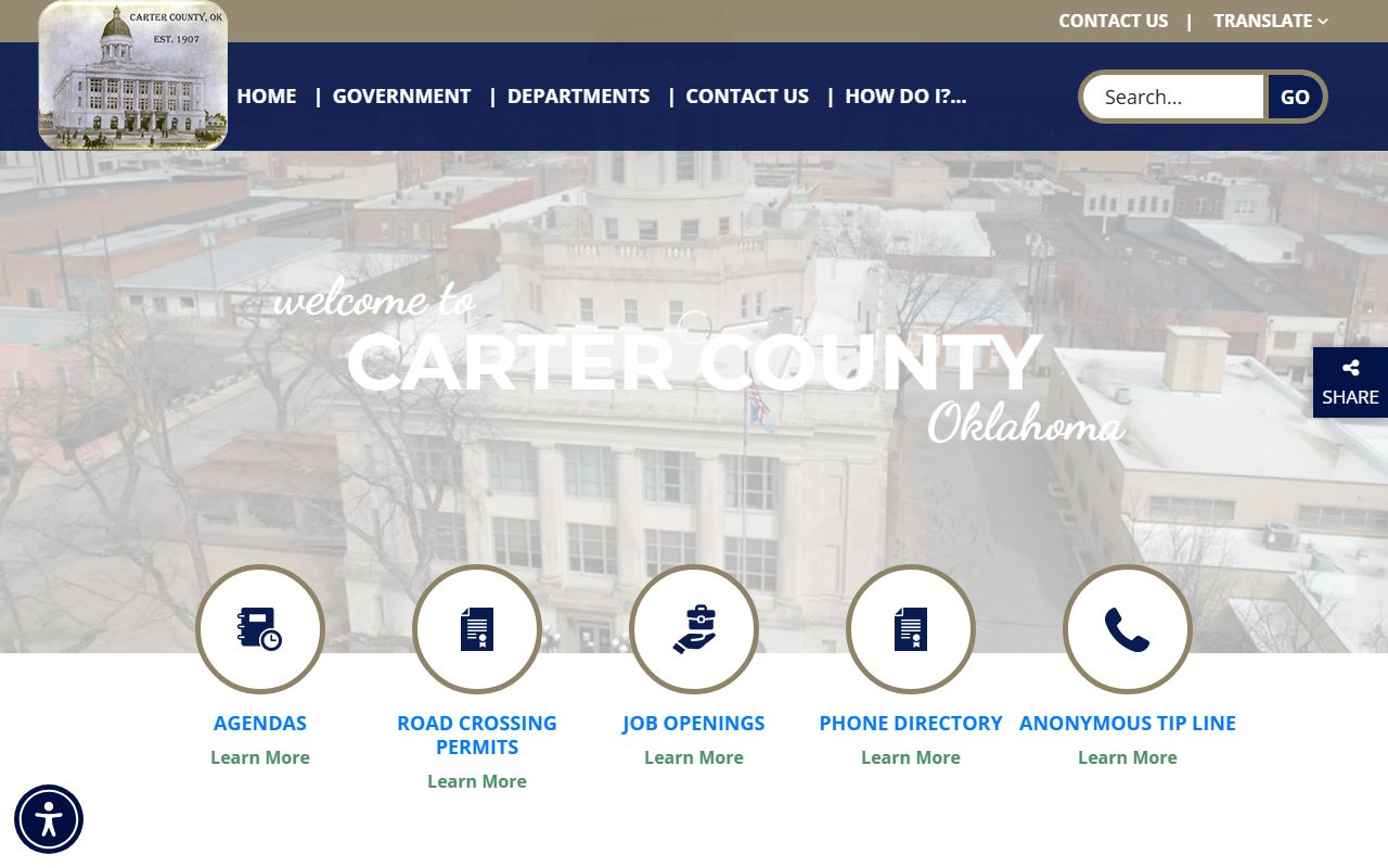 Carter County government website for death index records in Ardmore