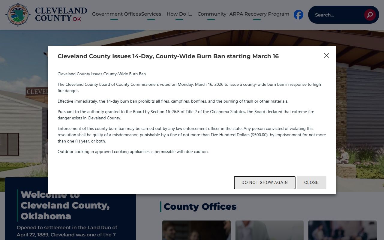 Cleveland County official website for death index records