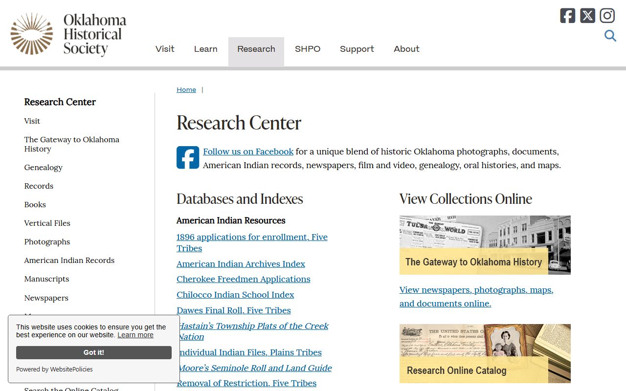 Oklahoma Historical Society Research Center for death index records