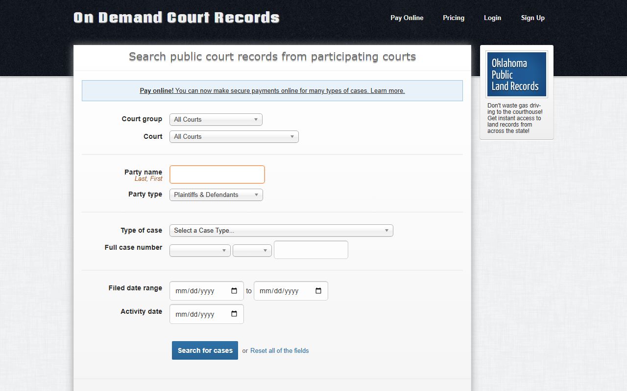 Oklahoma District Court Records search for death index related cases